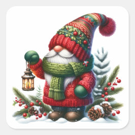 Adesivo Quadrado Cozy Christmas Gnome Art – Festive Holiday