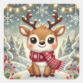 Adesivo Quadrado Cozy Christmas Reindeer in a Winter Wonderland