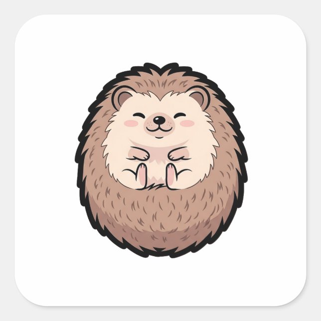 Adesivo Quadrado Cozy Hedgehog – Cute Kawaii Illustration (Frente)