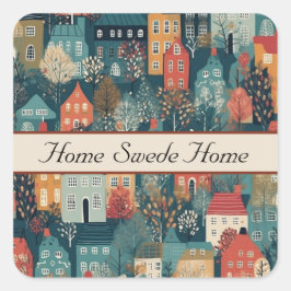 Adesivo Quadrado Cozy Hygge Village Nordic Folart, costume
