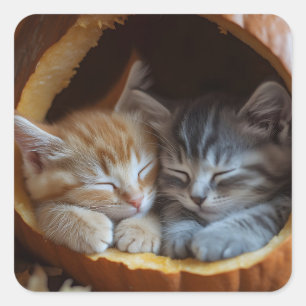 Adesivo Quadrado Cozy Kittens mastigada numa abóbora