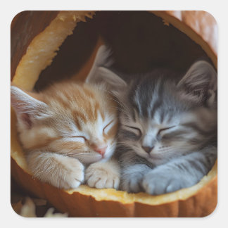 Adesivo Quadrado Cozy Kittens mastigada numa abóbora
