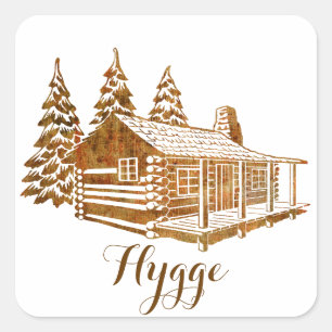 Adesivo Quadrado Cozy Log Cabin - Hygge ou seu próprio texto