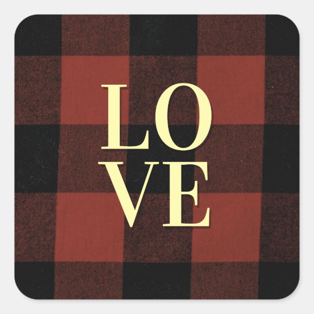 Adesivo Quadrado Cozy Love: Red and Black Xadrez Flannel Design (Frente)