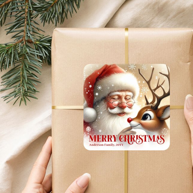 Adesivo Quadrado Cozy Santa Rudolph Personalized Christmas Kids Gif (Cozy Santa Rudolph Personalized Christmas Kids Gift Sticker

)