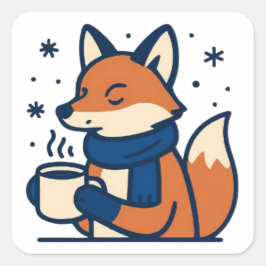 Adesivo Quadrado Cozy Winter Fox with Hot Cocoa 