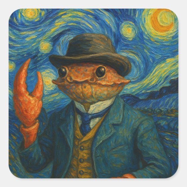 Adesivo Quadrado Crab Gentleman Starry Night Sticker (Frente)