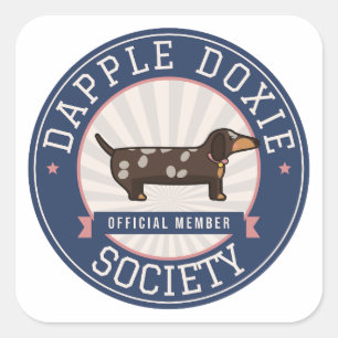 Adesivo Quadrado Crachá da Sociedade Dapple Doxie Dapple Dachshund