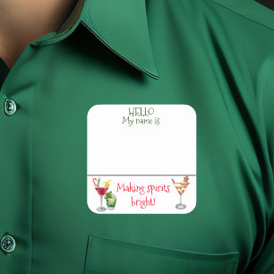 Adesivo Quadrado Crachá de Nome de Drinks de Coquetel de Natal