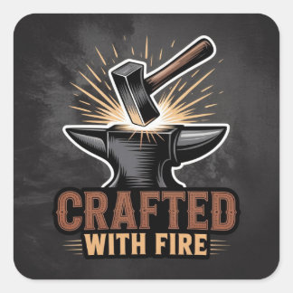 Adesivo Quadrado Crafted With Fire – Rustic Artisan Sticker