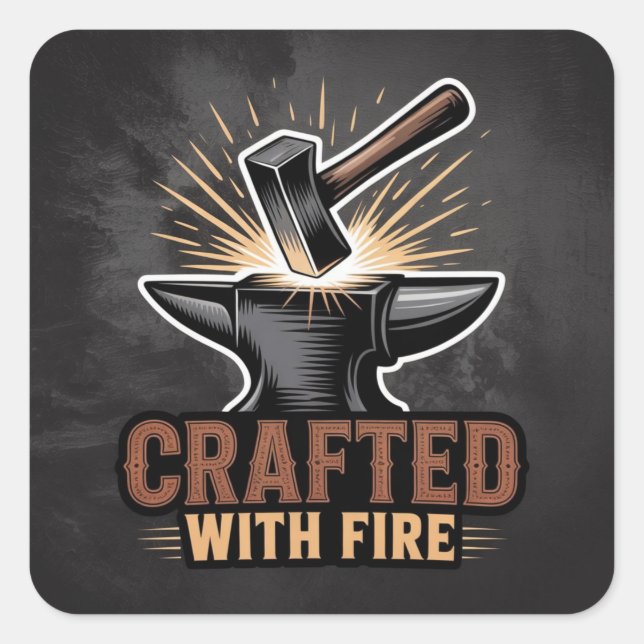 Adesivo Quadrado Crafted With Fire – Rustic Artisan Sticker (Frente)