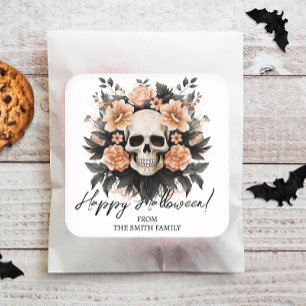Adesivo Quadrado Cráneo Floral Vintage Personalizado