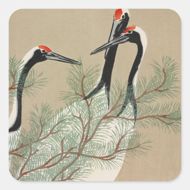 Adesivo Quadrado Cranes Kamisaka Sekka japan painting art canvas cc (Frente)