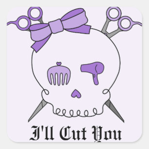 Adesivo Quadrado Crânio acessório do cabelo roxo - Scissor os