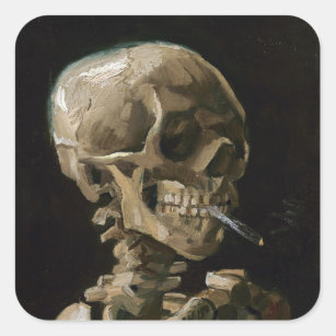 Adesivo Quadrado Crânio com arte ardente de Vincent van Gogh do