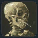 Adesivo Quadrado Crânio com cigarro por Van Gogh<br><div class="desc">Pinturas expressionistas de Van Gogh: Crânio com pintura de Canvas de Cigarro queimado</div>