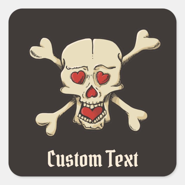 Adesivo Quadrado Crânio com Corações (Frente)