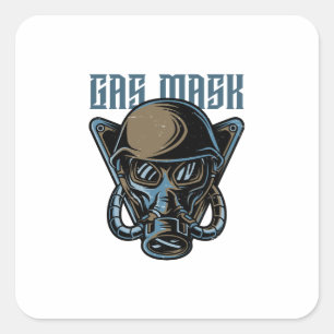 Adesivo Quadrado Crânio com Máscara de Gás – Arte Futurista Sombria