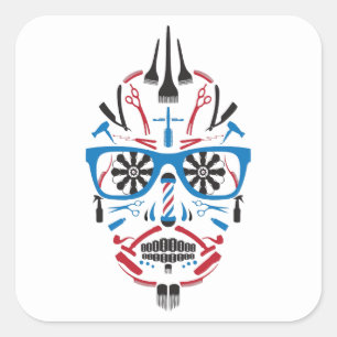 Adesivo Quadrado crânio de açúcar de barbearia