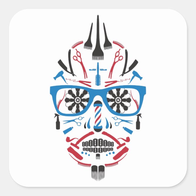 Adesivo Quadrado crânio de açúcar de barbearia (Frente)