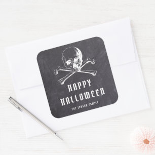 Adesivo Quadrado Cranio de Pirata Antigo & Ossos Preto Halloween 