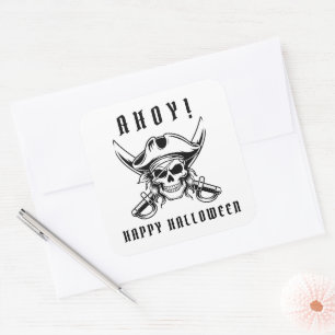 Adesivo Quadrado Cranio de Pirata Vintage Halloween