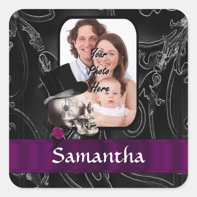 Adesivo Quadrado Crânio de tatuagem gótica (Frente)