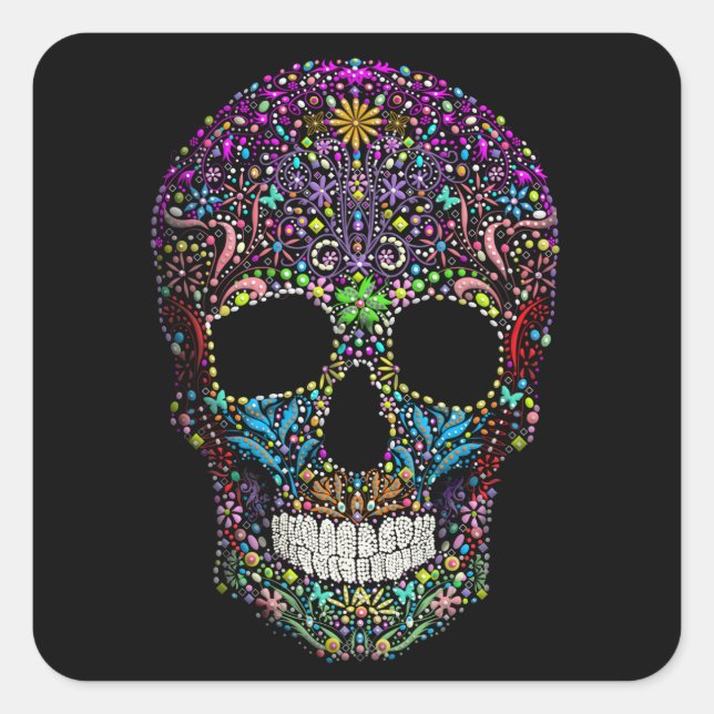 Adesivo Quadrado Crânio Decorrido (Frente)
