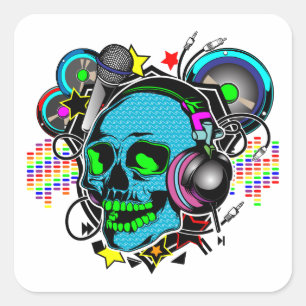 Adesivo Quadrado Crânio DJ
