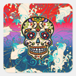 Adesivo Quadrado Crânio Mexicano, Dia dos Mortos, Ornamentos