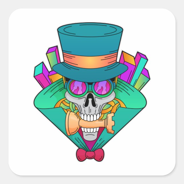 Adesivo Quadrado Crânio no xadrez com torta de xadrez (Frente)