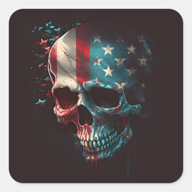 Adesivo Quadrado Crânio patriótico (Frente)