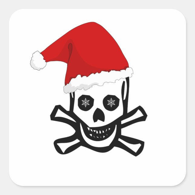Adesivo Quadrado Crânio Pirata de Natal divertido com Papai Noel (Frente)