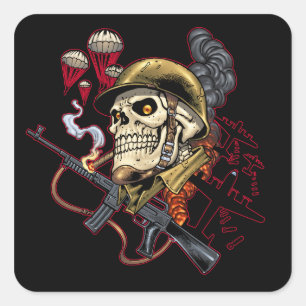 Adesivo Quadrado Crânio transportado por via aérea ou marinho do