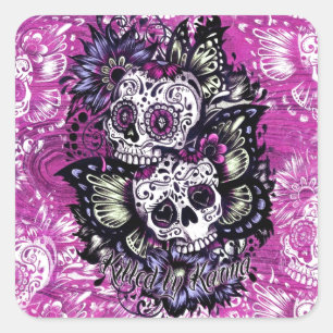 Adesivo Quadrado Crânios do açúcar da borboleta na base de madei