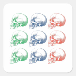 Adesivo Quadrado Crânios multicoloridos. Cabeças em cores RGB.