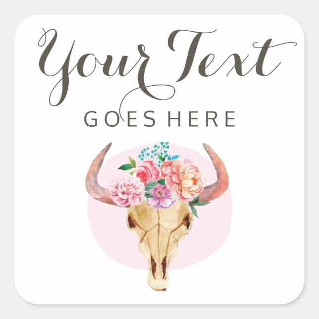 Adesivo Quadrado Cravo Floral Aquarela Rústica Boêmia Caveira de Va (Frente)