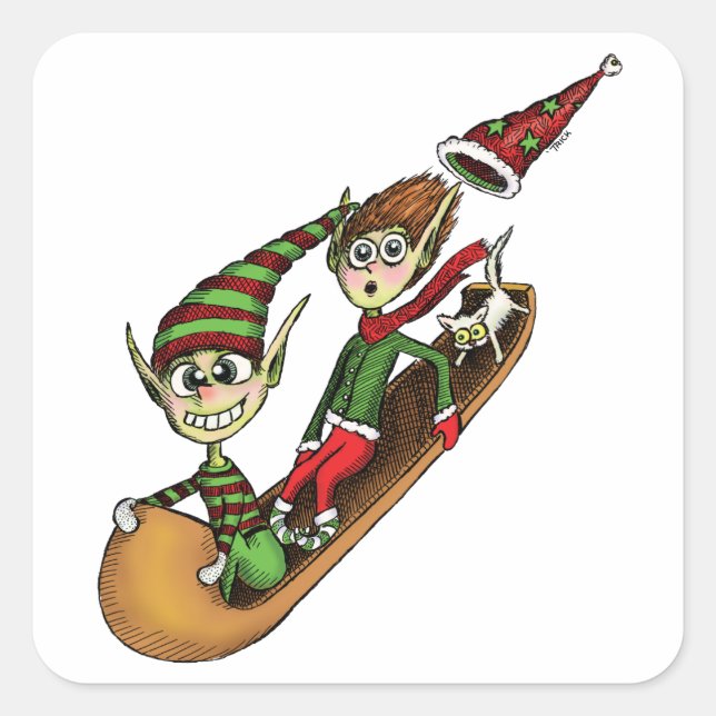 Adesivo Quadrado Crazy Elf Sled Ride (Frente)