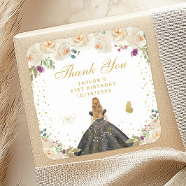 Adesivo Quadrado Cream Floral Blona Festa de aniversário princesa