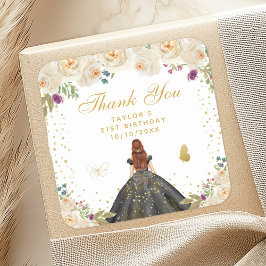 Adesivo Quadrado Cream Floral Brown Hair Princess Festa de aniversá