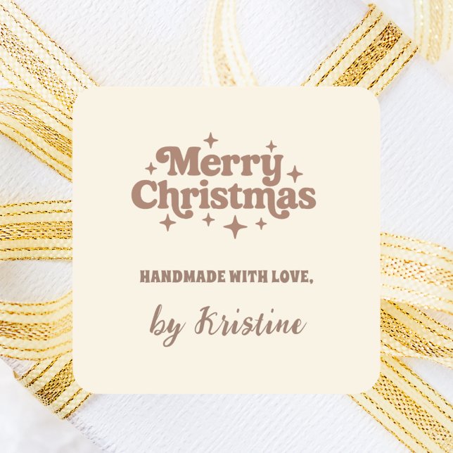 Adesivo Quadrado Cream mocha feita à mão por embrulho de presente d (Criador carregado)