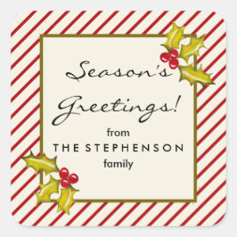 Adesivo Quadrado Cream Peppermint Stripe Holly Classic Natal