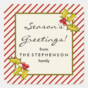 Adesivo Quadrado Cream Peppermint Stripe Holly Classic Natal