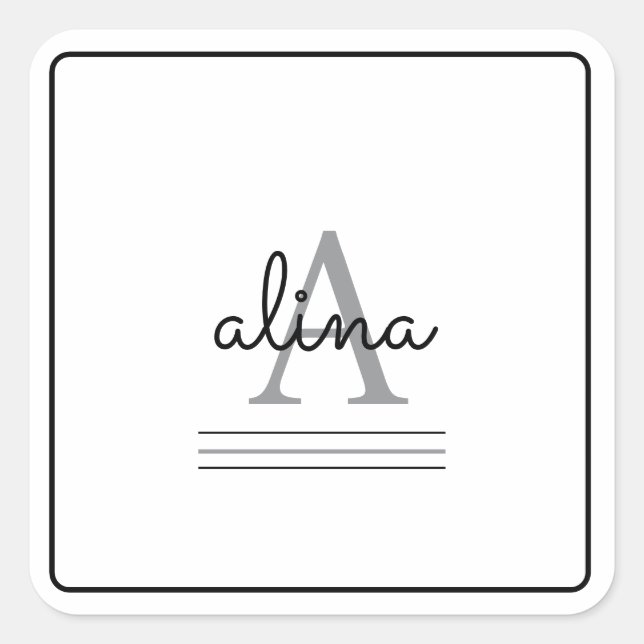 Adesivo Quadrado Create Your Own Personalize Monogram (Frente)
