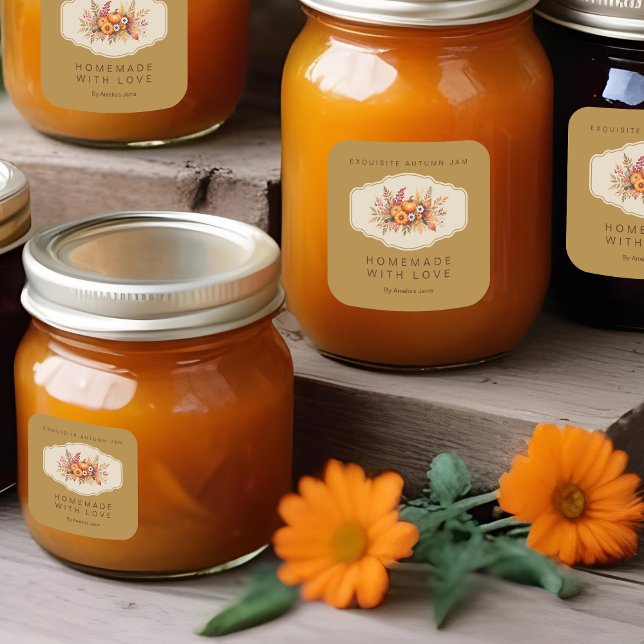 Adesivo Quadrado Creative Elegant Autumn Bouquet Flowers Berries (Creative Autumn Bouquet Flowers Berries & Others Autumn Elements Square Sticker for Homemade Article)