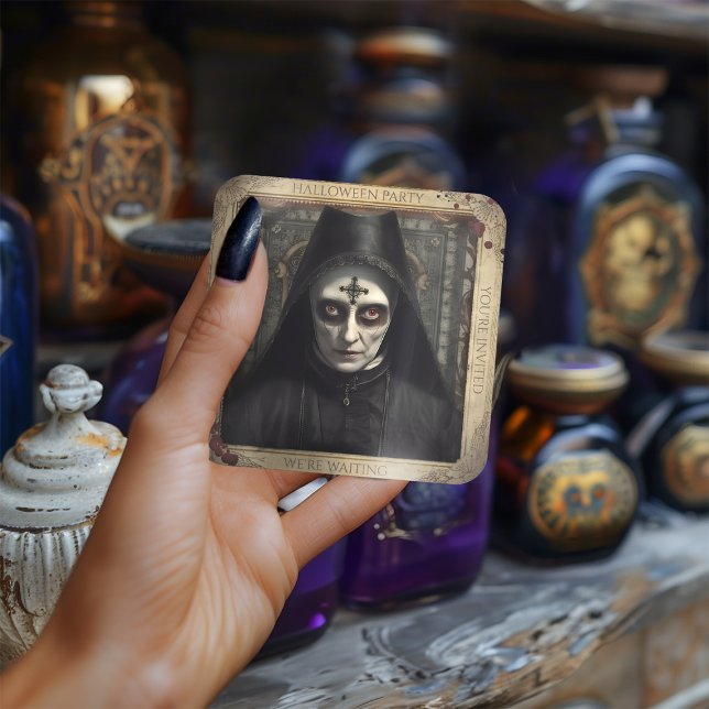 Adesivo Quadrado Creepy Nun Haunted Halloween Sticker (Criador carregado)