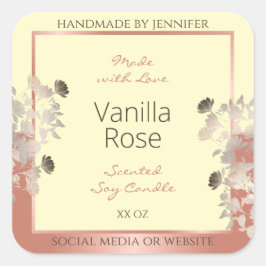 Adesivo Quadrado Creme de Rótulos de Produto Floral e Quadro Dourad