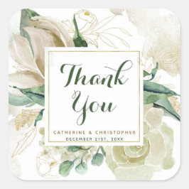 Adesivo Quadrado Creme Elegante Casamento Floral Obrigado