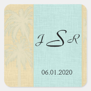 Adesivo Quadrado Creme Linen Blue Palm Trees Monograma