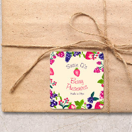 Adesivo Quadrado Creme Personalizado ・ Berry Preserva DIY Canning